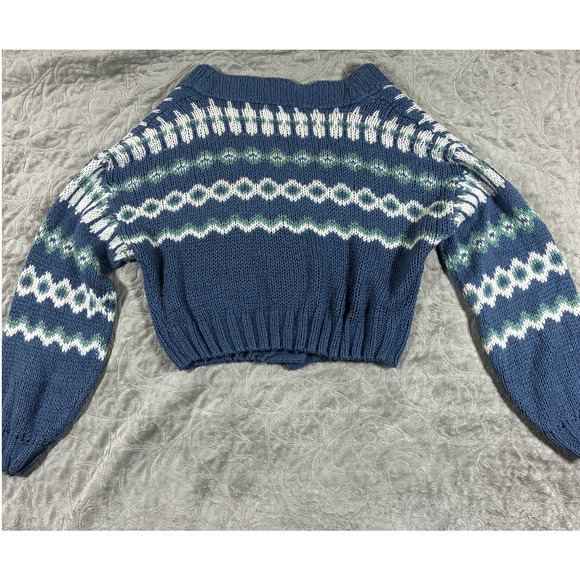 Natural Life Women's Fair Isle Cropped Cardigan Size Medium Blue Boho Knit Cozy - Picture 6 of 8